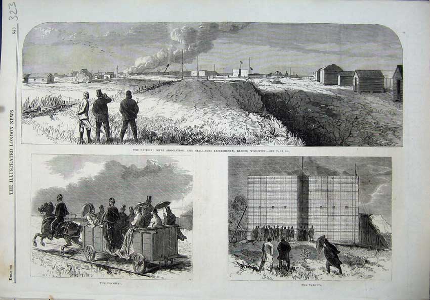 Old Antique Print 1864 Rifle Association Ranges Woolwich Tramway Targets 19th