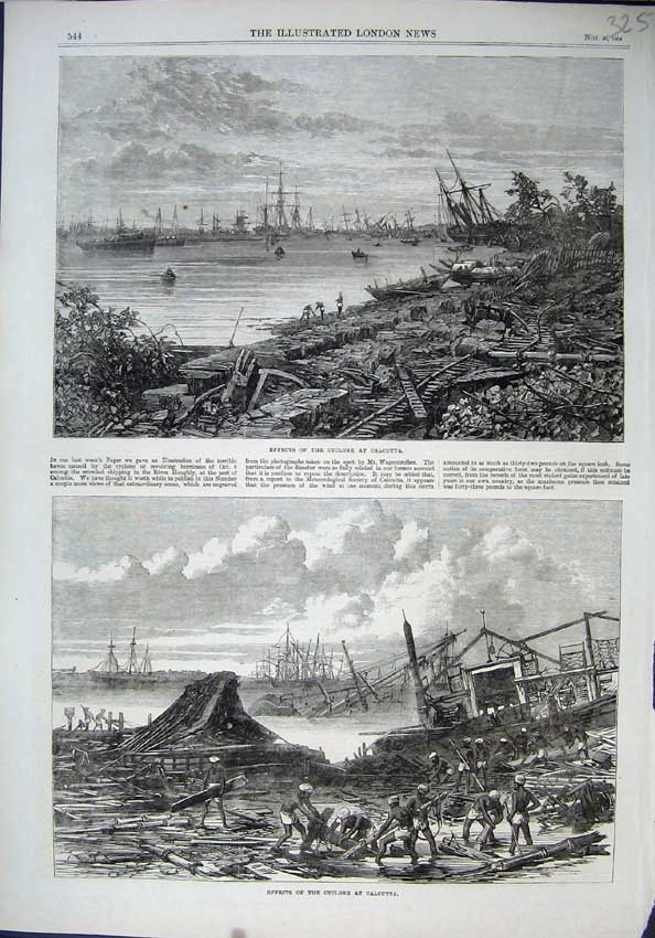 Old Antique Print 1864 Effects Cyclone Calcutta Ship Wreck Ruins Fine Art 19th