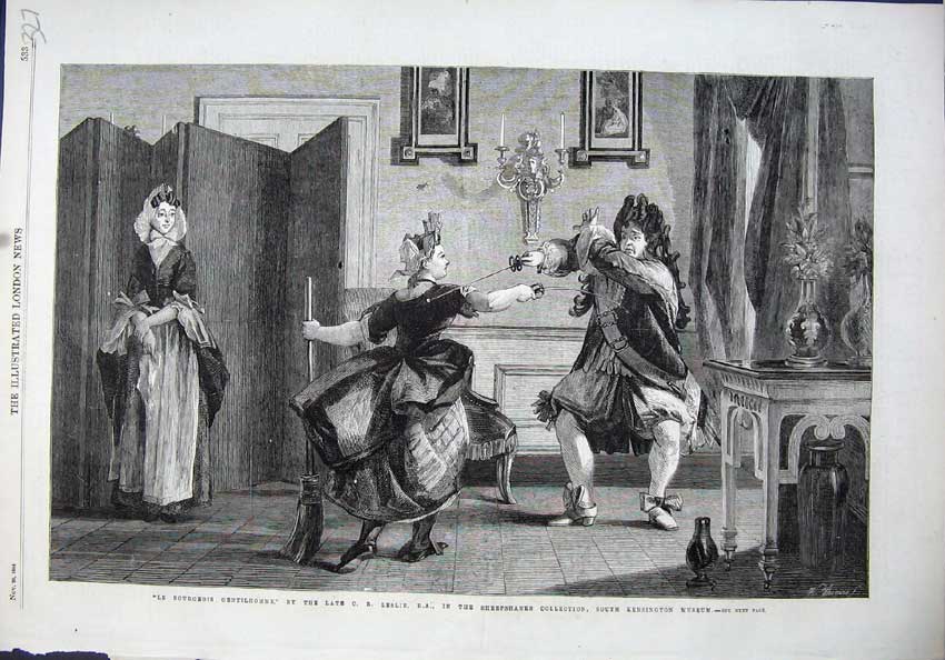 Old Antique Print 1864 Man Woman Swordfight Sheepshanks Museum Fine Art 19th