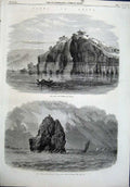 Old Antique Print China1864 Cliff Temple Hukau Orphan Rock Yang-Tze-Kiang 19th