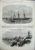 Old Antique Print 1864 Brazil Bahia Public Garden Florida Wachusette Ship 19th
