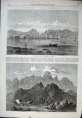 Old Antique Print Corsica 1864 Town Ajaccio Napoleon Mont Antoine Hills 19th