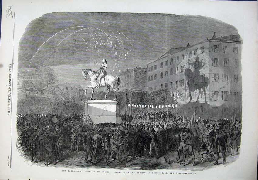 Old Antique Print 1864 Presidential Campaign America M'Clellan New York 19th