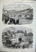 Old Antique Print 1864 Leeds Engineers Pneumatic Railway Crystal Palace 19th