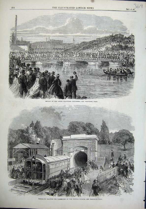 Old Antique Print 1864 Leeds Engineers Pneumatic Railway Crystal Palace 19th