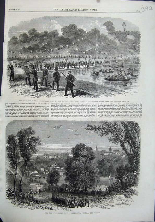 Original Old Antique Print War America 1864 Petersburg Virginia Pontoon Bridge