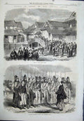 Original Old Antique Print Japan 1864 View Osaca Jeddo Japanese Siers Drill War