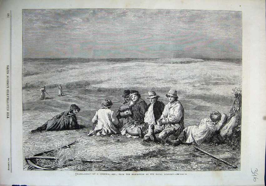 Original Old Antique Print 1864 Fine Art Haymakers Farming Country Linnell 19th