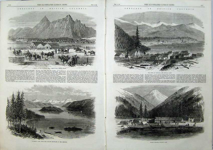 Old Antique Print Columbia 1864 Parsonville Harrison Lake Indian Village 19th