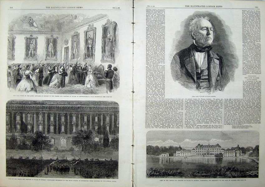 Old Antique Print Walter Landor 1864 Sweden Ulricksdal Palce Stockholm 19th