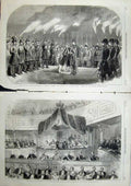 Old Antique Print 1864 Prince Wales Stockholm Royal Theatre Army Flame 19th