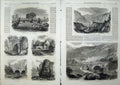 Old Antique Print Bath 1864 Nunney Castle Bridge Aqueduct Kennet Stanton 19th