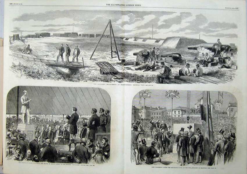 Original Old Antique Print 1864 Lord Palmerston Exchange Bradford Prince Wales