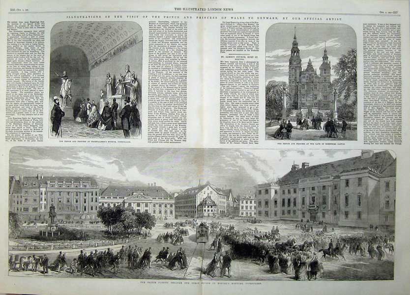 Original Old Antique Print Prince Wales Denmark 1864 Rosenborg Museum Kongen'S