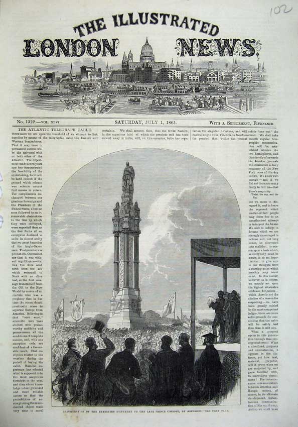 Original Old Antique Print 1865 Berkshire Monument Prince Consort Abingdon Art