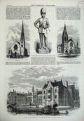 Original Old Antique Print 1865 Hospital Diseases Brompton Church Glasgow Wales