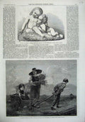 Old Antique Print Violet Henry Marble Statue 1865 Hay Gathering Farming 19th