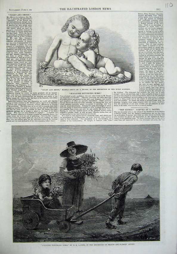 Old Antique Print Violet Henry Marble Statue 1865 Hay Gathering Farming 19th