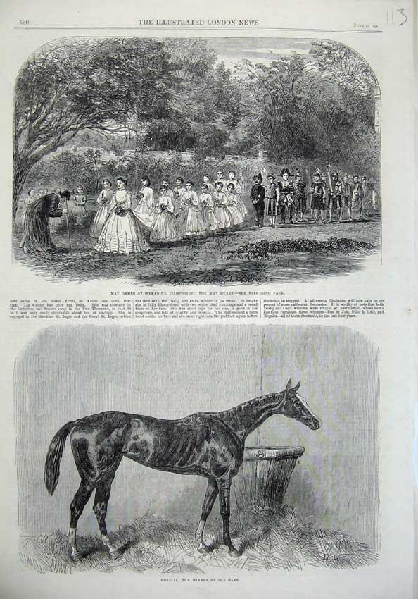 Old Antique Print Games Wymering Hampshire 1865 Ragalia Horse Race Oaks 19th