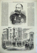 Original Old Antique Print 1865 Hungarian General Kmety Ishmael Dante Florence