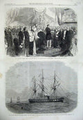 Old Antique Print 1865 Sailors London Docks Russian Ship Alexander Newsky 19th