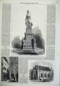 Old Antique Print Statue Poet Dante 1865 Florence House Church Wiesbaden 19th