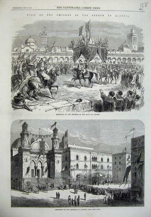 Old Antique Print 1865 Emperor France Algeria Quay Algeirs Residence Art 19th