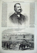 Original Old Antique Print General Mansfield Army India 1865 Sukkur Indus River