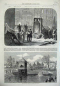 Old Antique Print 1865 Dublin Statue Pavilion Lake Gardens Exhibition Art 19th