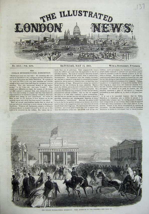 Original Old Antique Print 1865 Dublin International Exhibition Building Horses