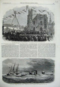Original Old Antique Print 1865 George Grey Mechanics Newcastle Monadnock Ship