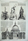 Original Old Antique Print Christopher Wren Cathedral 1865 Apollo Daphne Queen