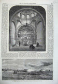 Original Old Antique Print Chapel Russian Embassy Welbeck 1865 Fort Sandy Hook