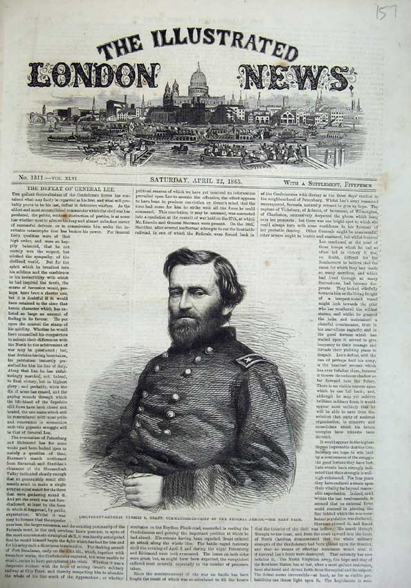 Old Antique Print 1865 Portrait Ulysses Commander-In-Chief Federal Armies 19th