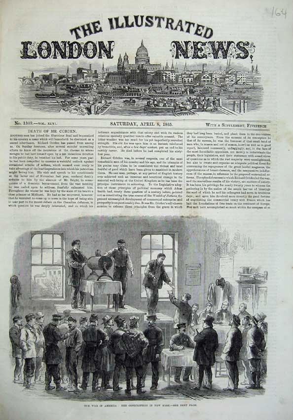 Original Old Antique Print 1865 War America Conscription New York America Men