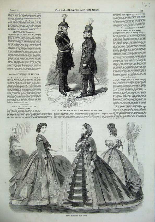 Old Antique Print Paris Fashion 1865 Veterans War Streets New York Army 19th
