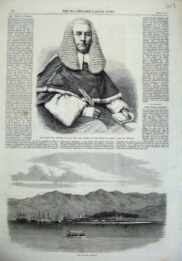 Original Old Antique Print Thomas O'Hagan Justice Court 1865 Port Royal Jamaica