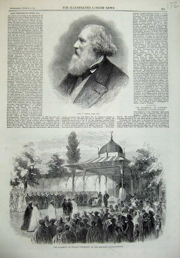 Original Old Antique Print 1865 Man John Lewis Sultan Reception Constantinople