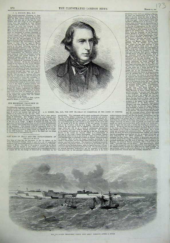 Old Antique Print 1865 Dodson Commons Melmerby Troop Ship Brest Harbour 19th