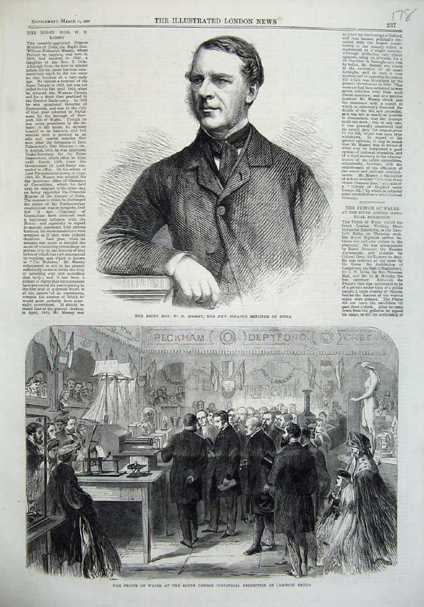 Old Antique Print Massey India 1865 Prince Wales Lambeth Baths Exhibition 19th