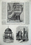 Original Old Antique Print Stone Pulpit Cathedral Dublin 1865 Well Ispen Church