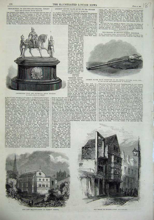 Original Old Antique Print 1865 Liverpool Rifle Brigade Harrow School Southwark