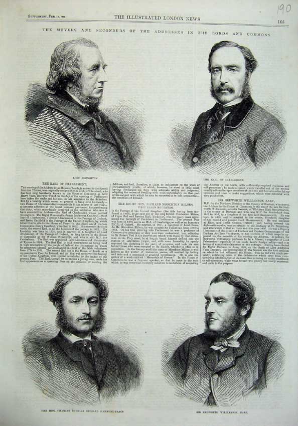 Original Old Antique Print Lord Houghton 1865 Commons Charlemont Hanbury-Tracy