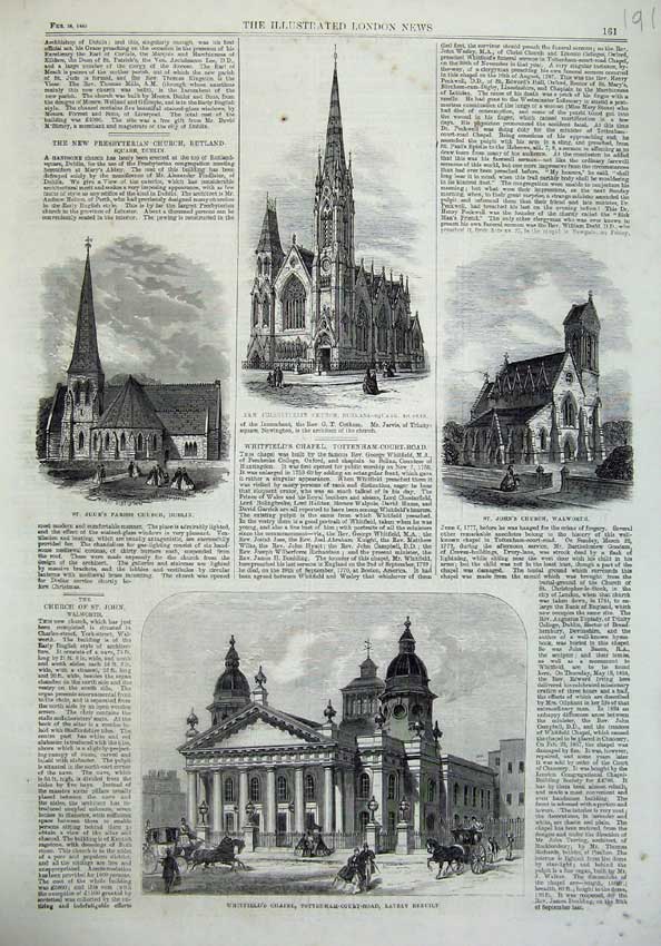 Old Antique Print Whitfield'S Chapel Church Dublin Walworth Presbyterian 20th