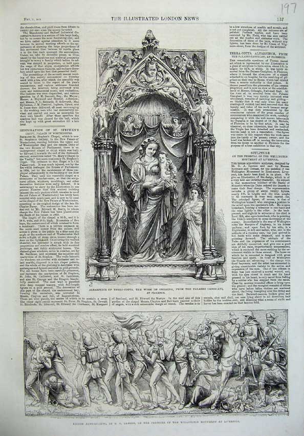 Old Antique Print 1865 Altarpiece Tera-Cota Florence Wellington Pedestal 19th