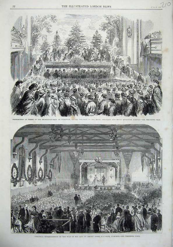 Old Antique Print 1865 Engineers School Woolwich Christmas Entertainment 19th