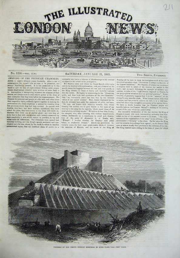 Original Old Antique Print 1865 Progress Prince Consort Memorial Hyde Park Art