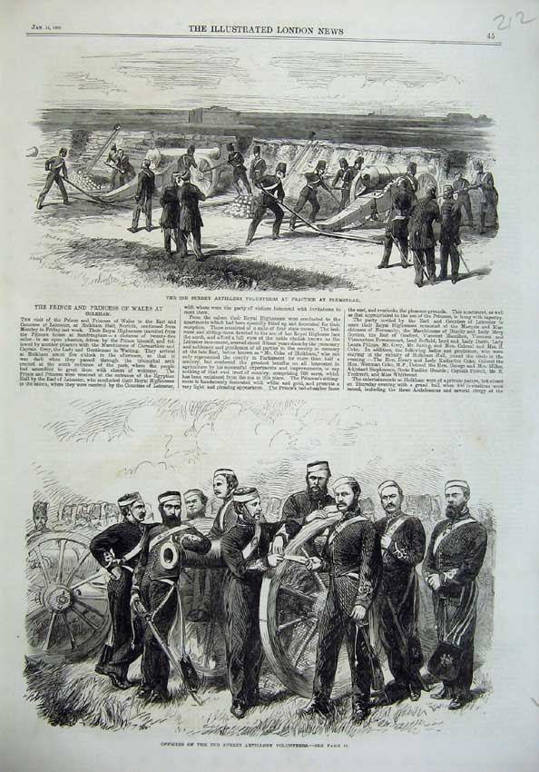 Old Antique Print Surrey Artillery Plumstead 1865 Officers Army Volunteer 19th