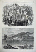 Old Antique Print Statue Governor Grey Cape Town Queen Bridge Natal 1865 19th