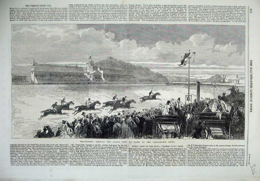 Old Antique Print 1865 Sport Gladiateur Grand Prix Paris Lonchamps Horse 19th